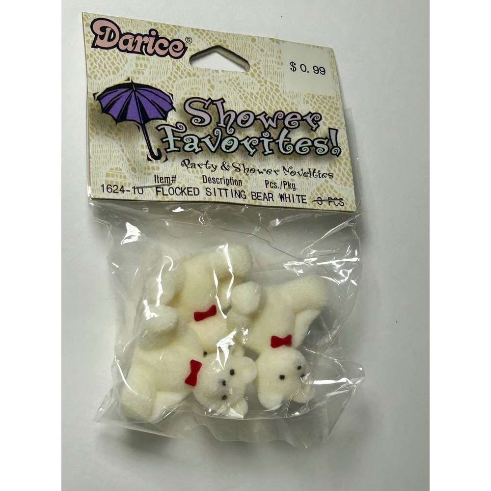 Darice Shower Favorites Flocked Sitting Bear White 3 Pcs 1624-10 Party Novelties
